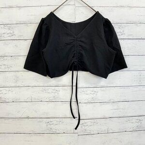 Matsu Black Shirred Cropped Blouse Summer